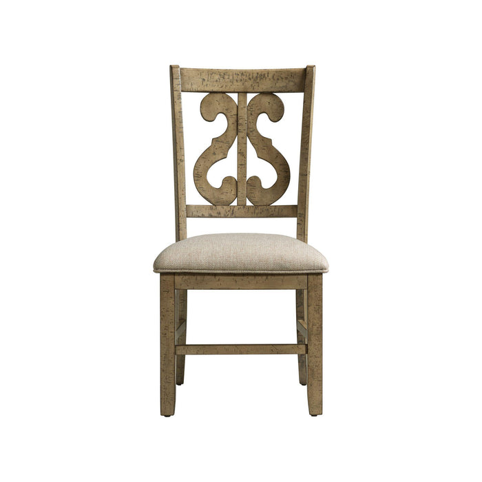 Stone Wooden Swirl Back Side Chair Set of 2