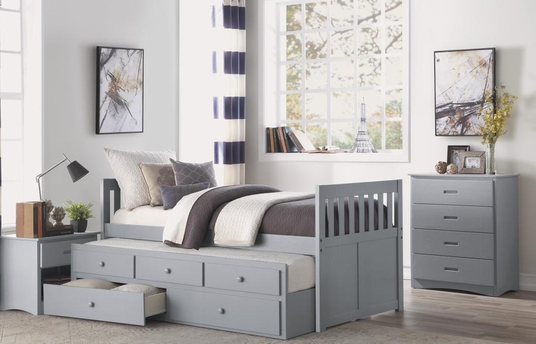 Homelegance Orion Twin/Twin Trundle Bed w/ 2 Storage in Gray B2063PR-1*
